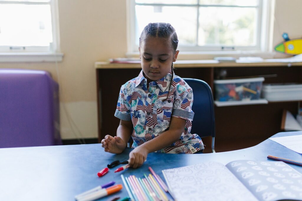 Boy in Blue White and Yellow Floral Button Up T-shirt Sitting on Chair